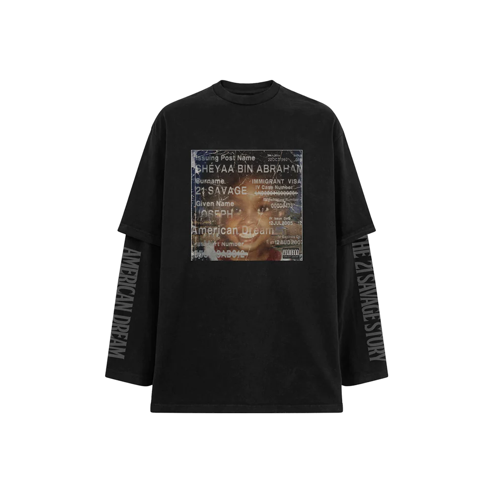 American Dream Layered Long Sleeve Tee - 21 Savage UK American Dream Layered Long Sleeve Tee - 21 Savage UK